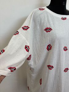 White Lips Print T-Shirt