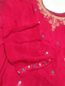 Red Embroidered Kurti Set