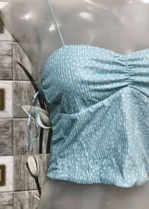 Blue Striped Crop Top