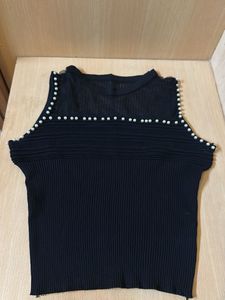 H&amp;M Beige Tank And Black Pearl Top