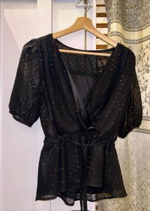 Black Polka Dot Wrap Top
