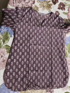 Women Mauve Cotton Striped Night Suit