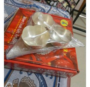 Pure Silver Coated Bowl Set With Plate And Spoon