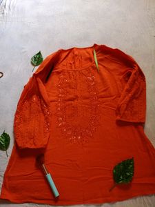 Orange Colour Embroidery Top