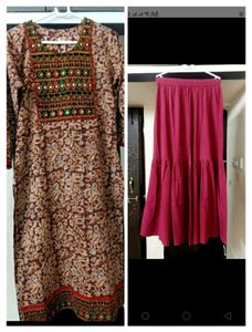 Women's Embroidered Brown Kurta & Bottom