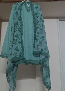 Floral Lace Trim Kurta With Dupatta Set