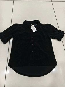 Black Corduroy Puff Sleeve Shirt