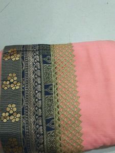 Elegant Peach Saree with Floral Border