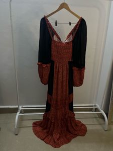 Printed Orange-Black Tiered BOHO Maxi