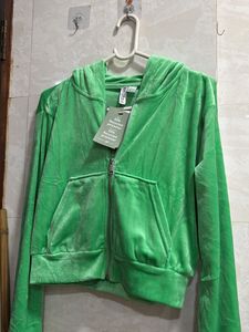 Cropped velour zip-through hoodie H&amp;M