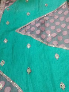 Teal &amp; Pink Sari with Embellishments