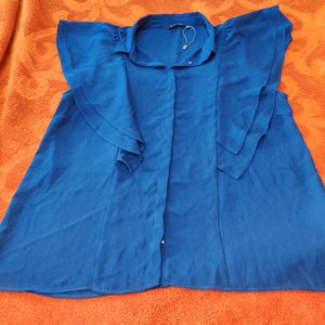 Van Heusen Navy Blue Ruffle Sleeve Top