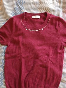 Women Burgundy Beaded Top
