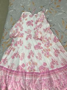 White and Pink Floral Tiered Dress