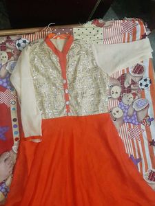 Orange &amp; Gold Anarkali Dress