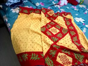 Yellow And Red Border Daily Wear Saree