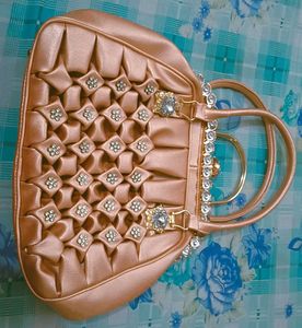 Elegant Peach Rhinestone Handbag