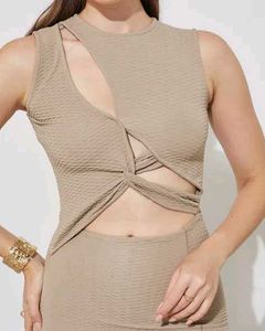 Sleeveless Front Cut-Out Textured Dress