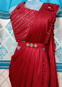 Red Partywear Ready To Wear Saree