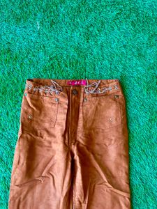 Suede / Swiss Leather Pant- Brown Color