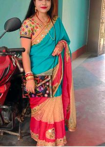 Beautiful embroidery women Saree with mirror work