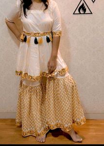 Elegant White & Yellow Kurta Sharara Set