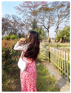 Pink Heart Print Tie Strap Dress