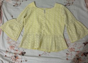 Yellow Bell Sleeve Peplum Top