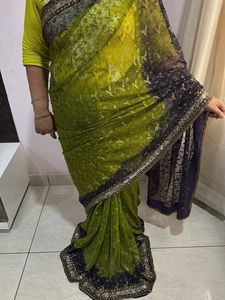 Net Saare With Zari Embroidery And Sitira Work