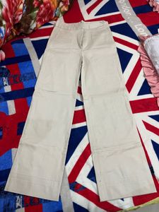 Beige Wide Leg Trousers