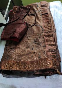 Elegant Brown Saree with stitched Blouse