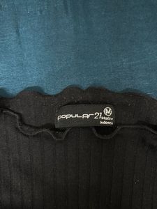 Black Ribbed Mock Neck Top