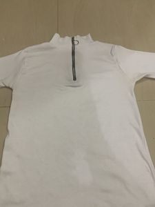 White Zip-Neck Long Sleeve Top