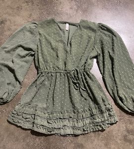 Olive Green Ruffle Mini Dress