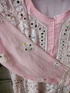 Pink Mirror work kurta
