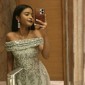 Sequin Off-the-Shoulder Gown