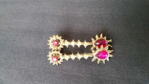Vintage Gold Tone &amp; Ruby Red Rhinestone Dress Clip