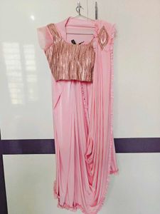 Elegant Pink Ready To Wear Saree