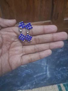 Blue Rhinestone Bow Earrings