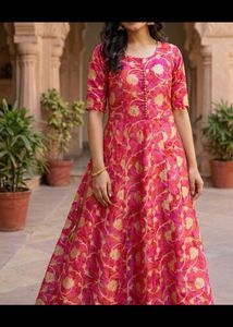 Elegant Floral Print Ethnic Gown