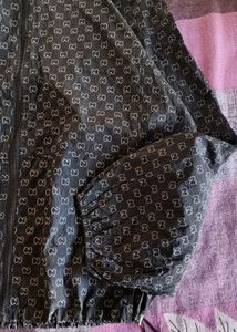 Black Monogram Full-Zip Hooded Windbreaker Jacket