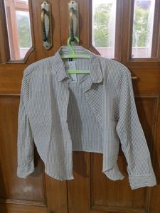 Brown White Striped Cropped Shirt