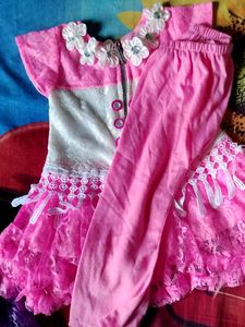 Beautiful Pink Frock With Leggings 1-2Y