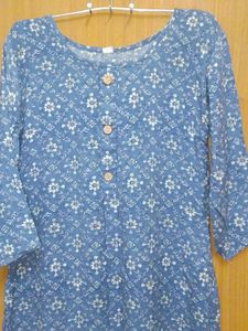 Blue Printed Kurti soft cotton linen 2xl