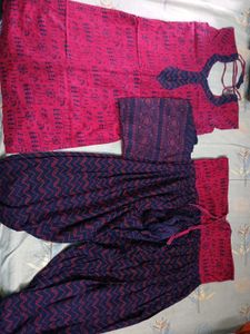 Red Cotton KURTA PATIALA PANT WITH DUPPATTA