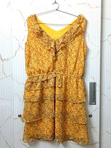 Floral Dress Yellow Sleevless