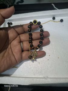 Black Beaded Bracelet with Tree Charm