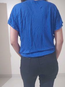 Royal Blue Embellished Tie-Neck Top