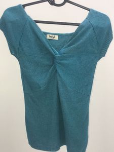 Teal Twist-Front Knit Top