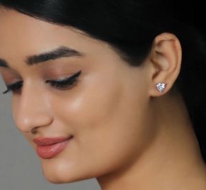 Silver Solitaire Heart Studs